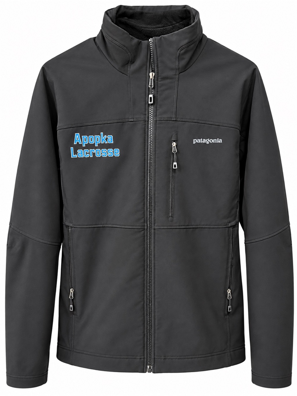 Patagonia Black Men's Softshell Jacket with Blue Apopka Lacrosse Embroidery